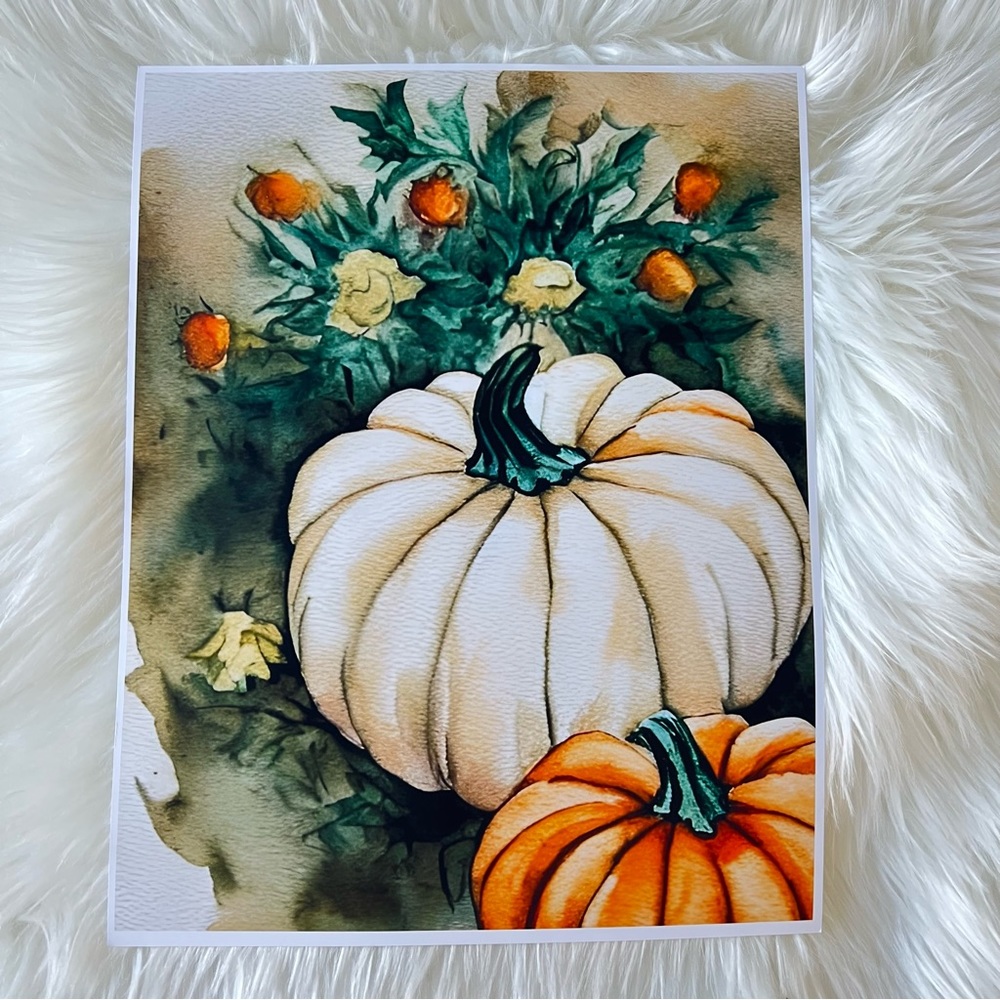 Wall Art Watercolor Floral Pumpkins Print Poster Card Unframed - Picture 10 of 10
